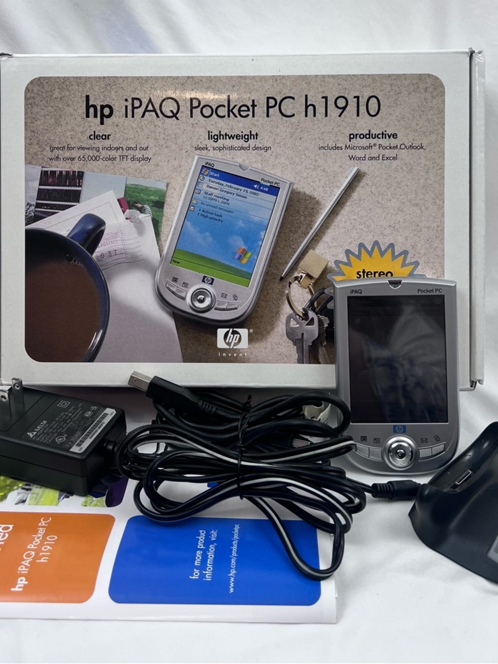 HP iPAQ h1910 Pocket PC PDA w/ Box Dock Charger Stylus